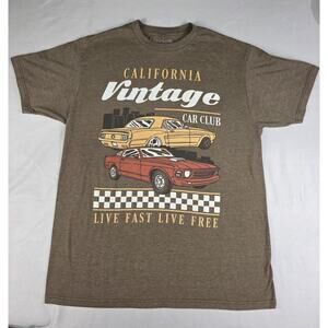 Persaya California Vintage Car Club T-Shirt Mens Large Brown Muscle Car Graphic